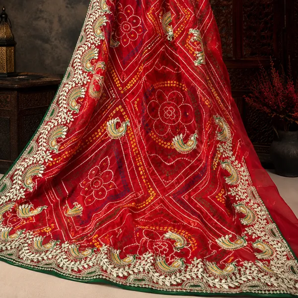 Red_Georgette_Chunri_1_Paat_Jaal_Work_For_Women