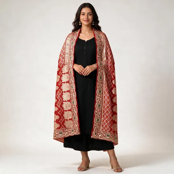 Red_Viscose_Khaadi_Khadi_Dupatta_For_Women
