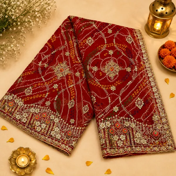 Red_Georgette_Chunri_1_Paat_Jaal_Work_For_Women