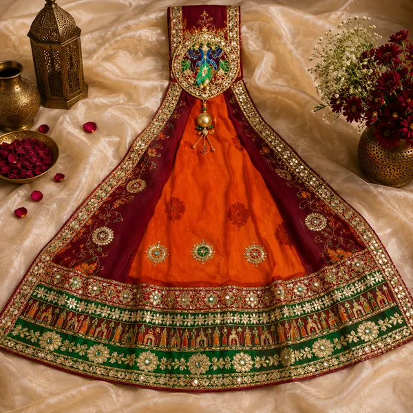 Maroon_&_Orange_Georgette_Brooch_Pila_For_Women