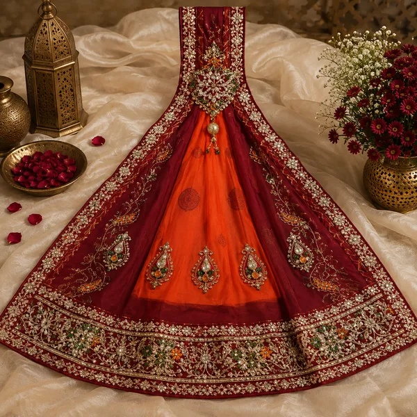 Red_Georgette_Brooch_Pila_For_Women