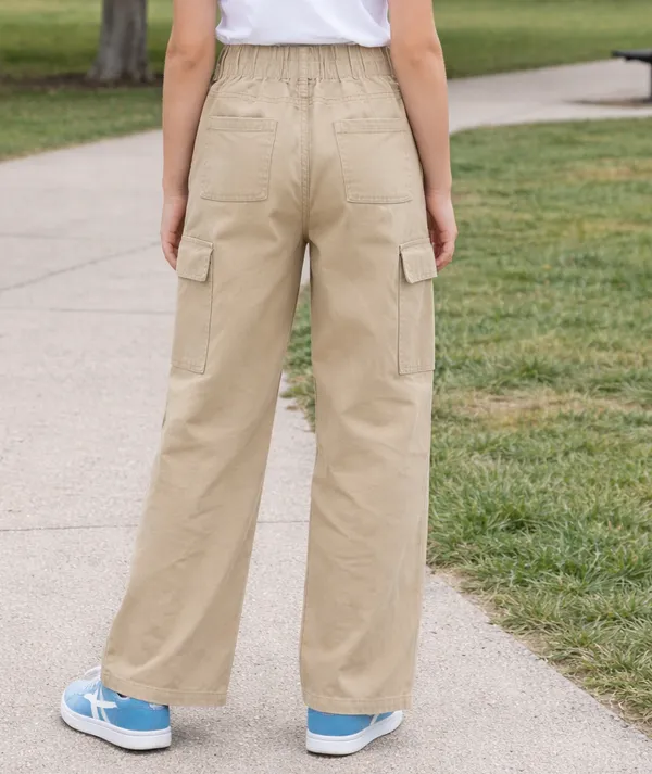 Beige_Cotton_Wide_Leg_Cargo_Trousers_For_Girls