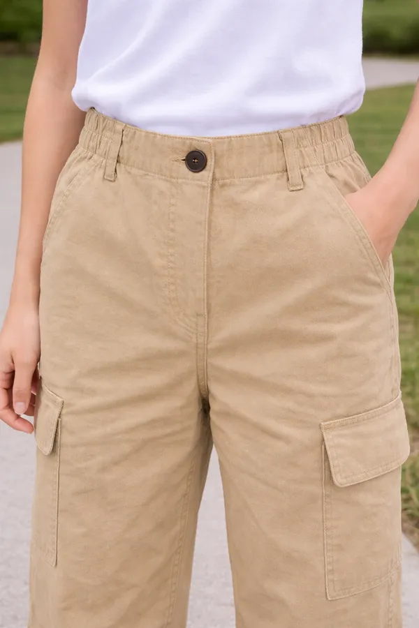 Beige_Cotton_Wide_Leg_Cargo_Trousers_For_Girls