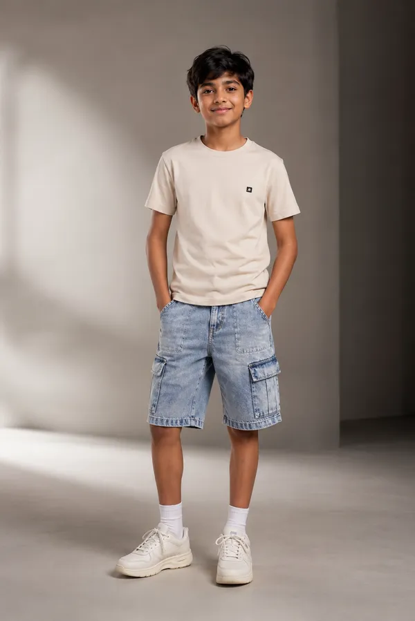 Blue_Denim_Regular_Fit_Cargo_Shorts_For_Boys