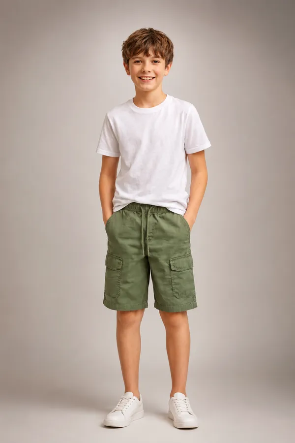 Green_Cotton_Cargo_Shorts_For_Boys