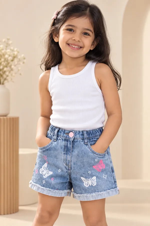 100%_Cotton_Denim_Butterfly_Print_Shorts