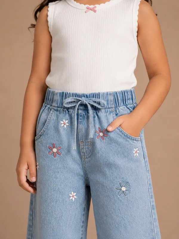 100%_Cotton_Denim_Wide-Leg_Jeans_with_Floral_Embroidery_&_Elasticated_Waist