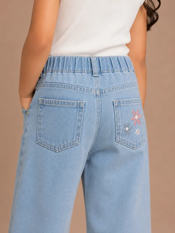 100%_Cotton_Denim_Wide-Leg_Jeans_with_Floral_Embroidery_&_Elasticated_Waist