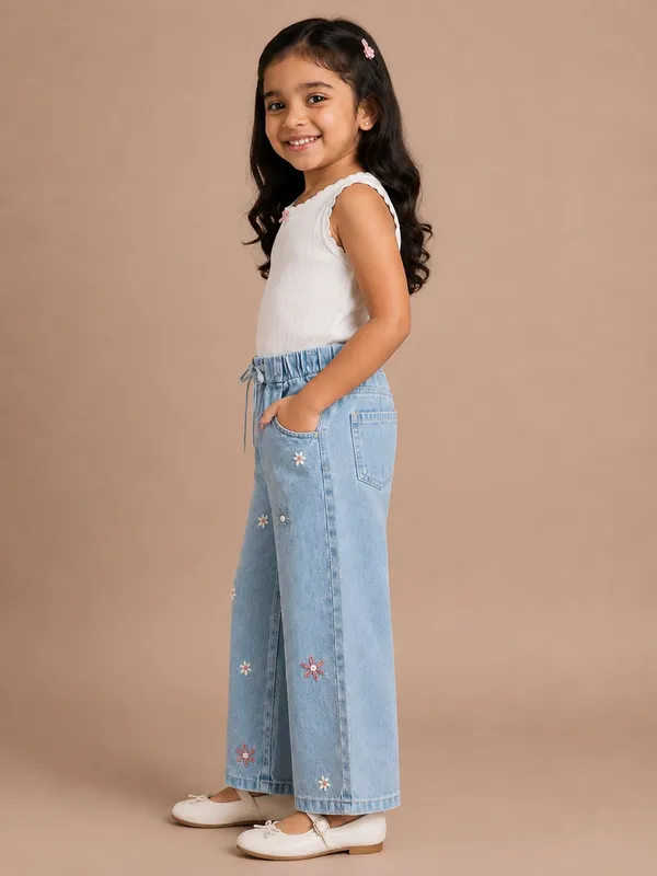 100%_Cotton_Denim_Wide-Leg_Jeans_with_Floral_Embroidery_&_Elasticated_Waist