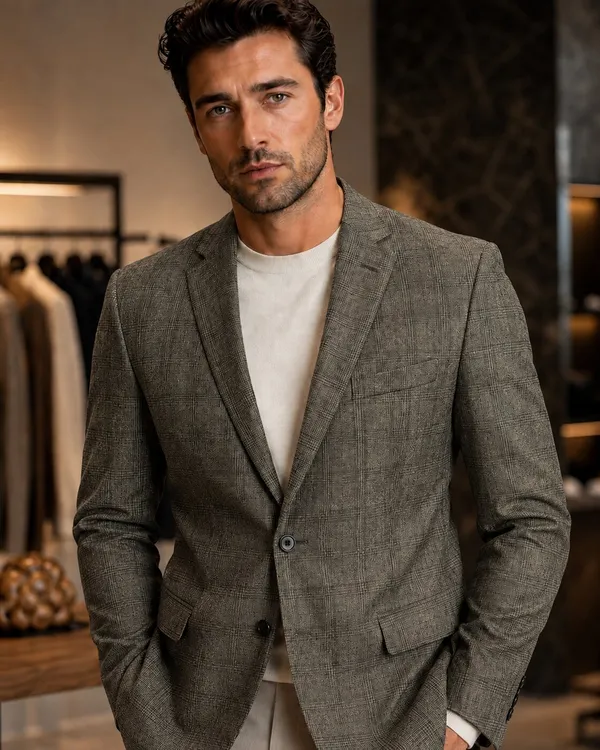 Checked_Notched_Lapel_Single-Breasted_Tailored_Fit_Blazers
