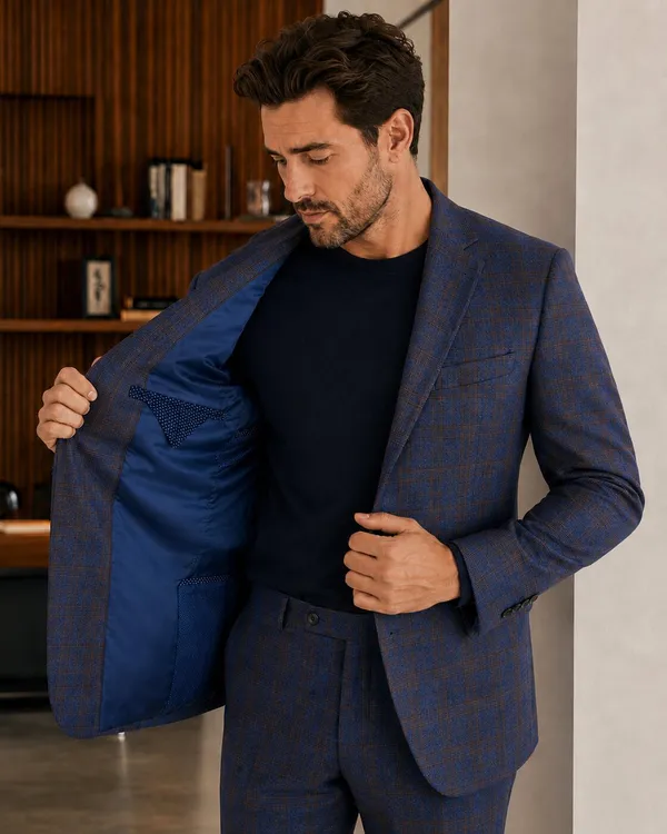 Checked_Notched_Lapel_Single-Breasted_Tailored_Fit_Blazers