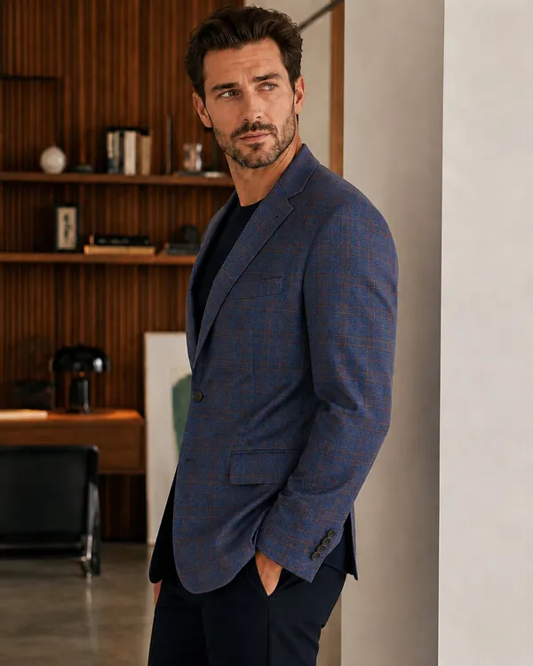 Checked_Notched_Lapel_Single-Breasted_Tailored_Fit_Blazers