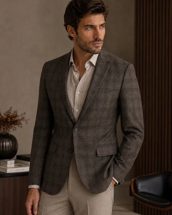 Checked_Notched_Lapel_Single-Breasted_Tailored_Fit_Blazers