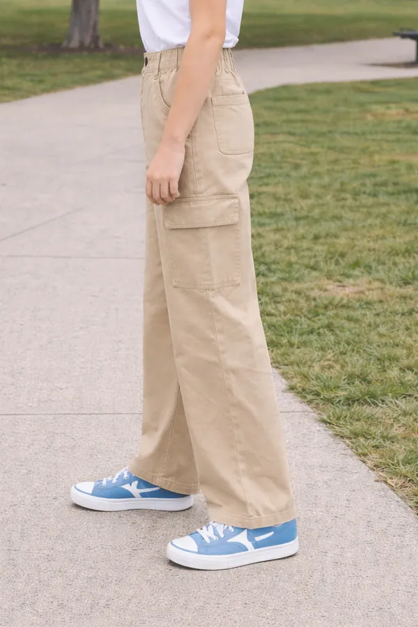 Beige_Cotton_Wide_Leg_Cargo_Trousers_For_Girls