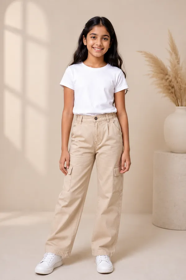 Beige_Cotton_Wide_Leg_Cargo_Trousers_For_Girls