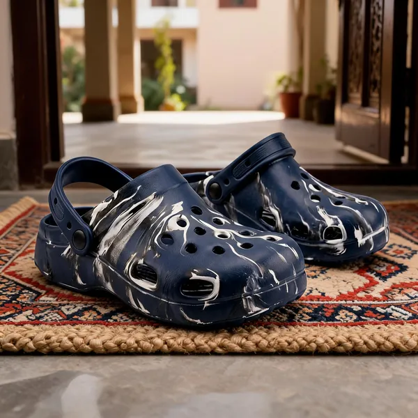 Navy_Blue_Marble_Print_Rubber_Clogs