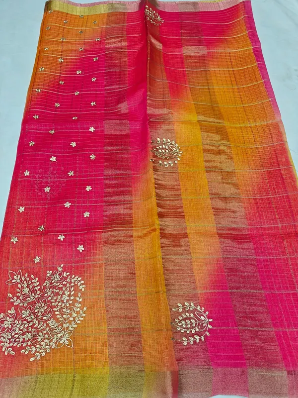 Khaat_Trends_Kota_Doria_Silk_Hand_Embroidery_Printed_Saree_With_Blouse