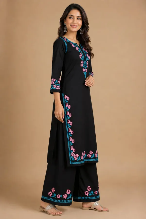 Black_And_Blue_Modal_Chikankari_Kurta_Palazzo_Set_For_Women