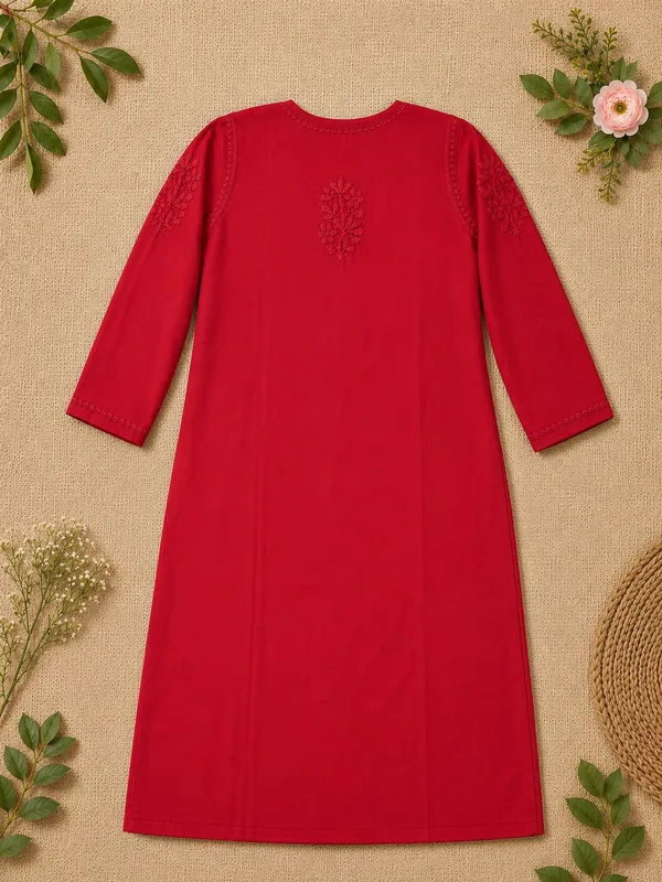 Red_Rayon_Chikankari_Kurta_Palazzo_Set_with_Dupatta_For_Women