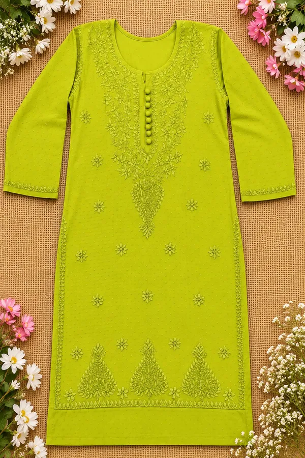 Green_Rayon_Chikankari_Kurti_Palazzo_Set_For_Women