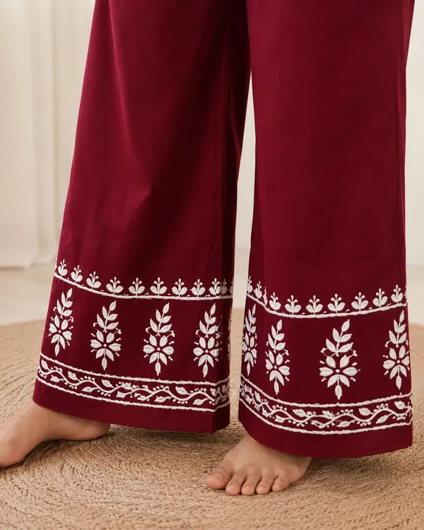 Maroon_Rayon_Chikankari_Co-ord_Set_For_Women