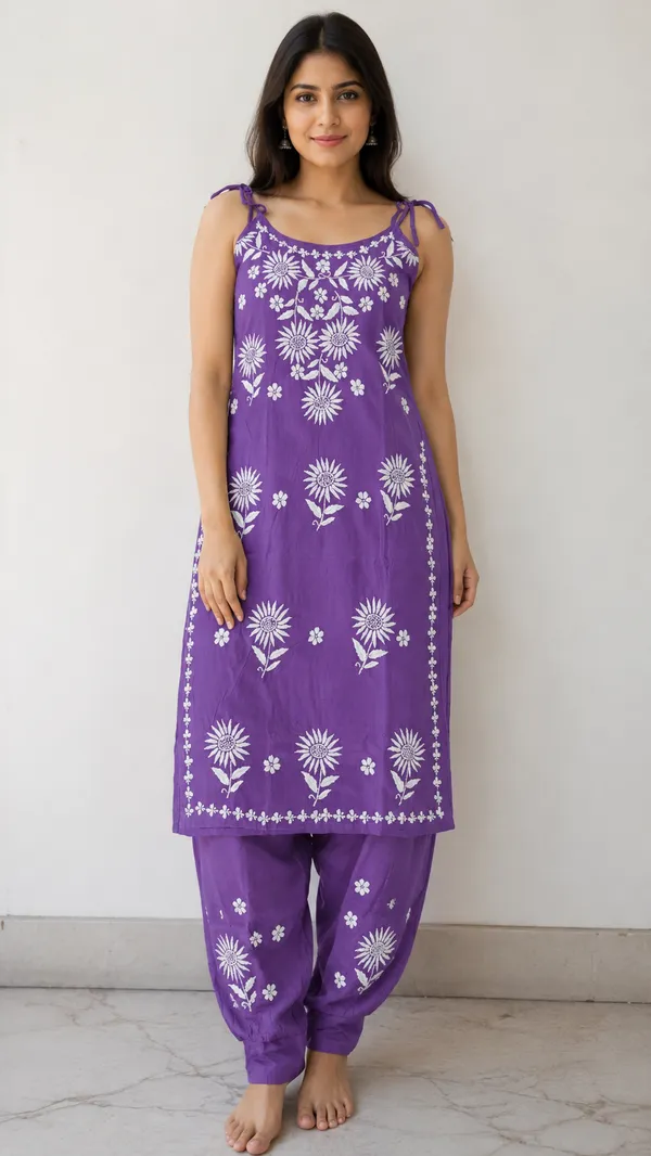 Purple_Rayon_Chikankari_Sleeveless_Kurta_Set_For_Women