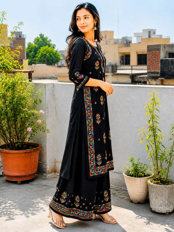 Blue_Rayon_Kurti_Palazzo_Set_For_Women