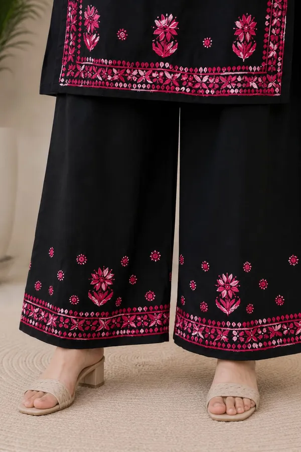 Black_Rayon_Chikankari_Kurti_Palazzo_Set_For_Women