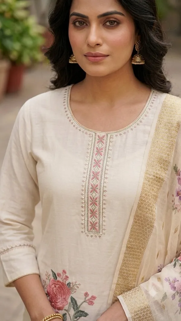 White_70%_Silk,_30%_Polyester_Straight_Kurta_Set_For_Women