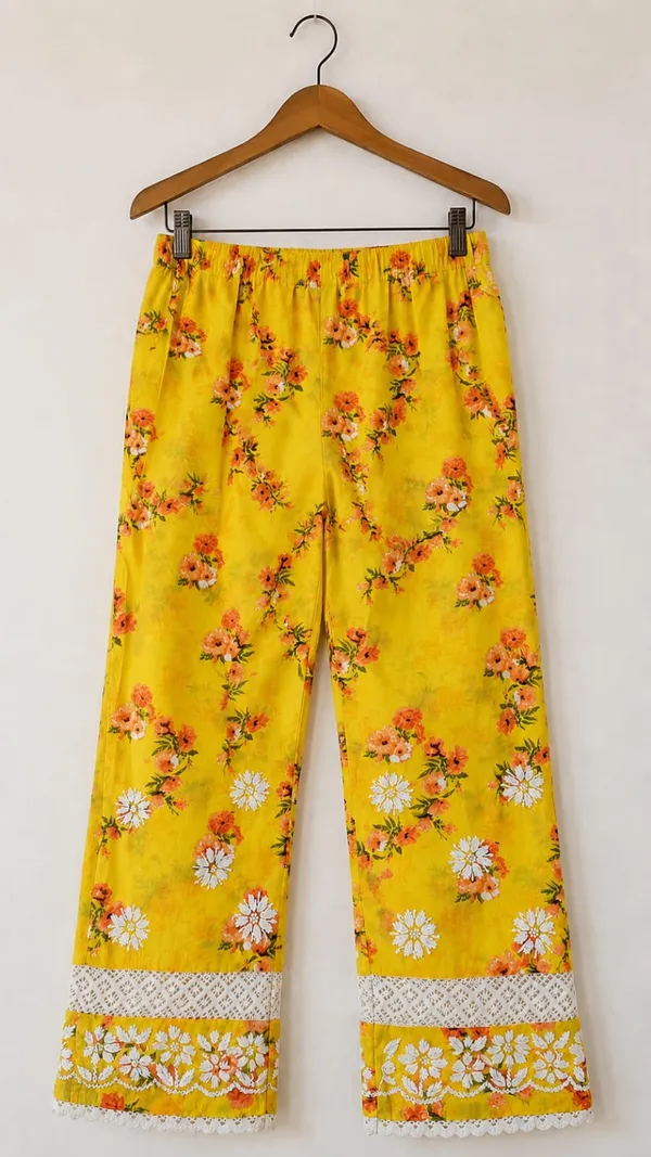 Yellow_Mul_Cotton_Floral_Print_Anarkali_Chikankari_Kurti_Pant_Set_For_Women
