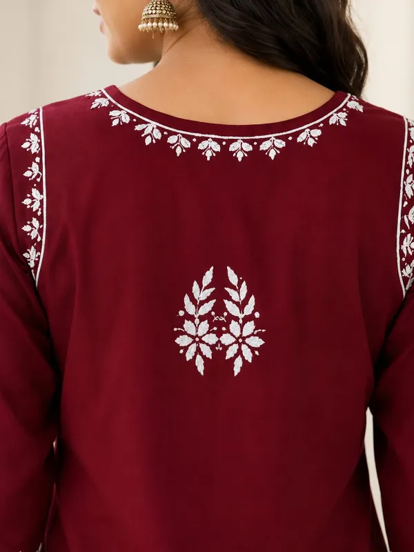Maroon_Rayon_Chikankari_Co-ord_Set_For_Women