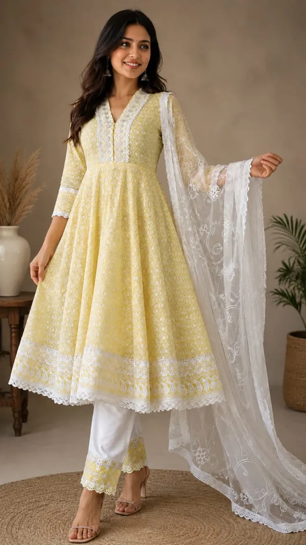 Yellow_70%_Cotton,_30%_Polyester_Embroidered_Anarkali_Suit_Set_For_Women