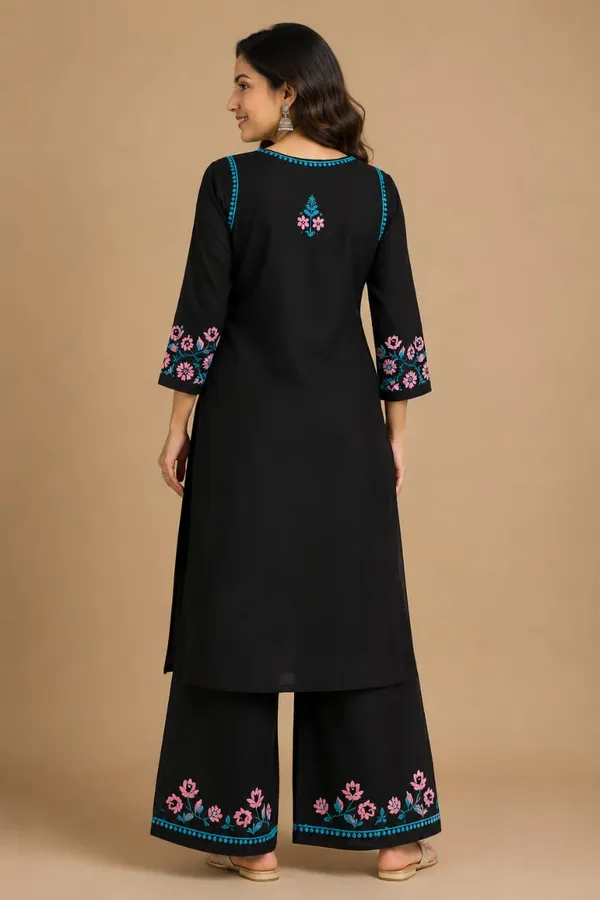 Black_And_Blue_Modal_Chikankari_Kurta_Palazzo_Set_For_Women