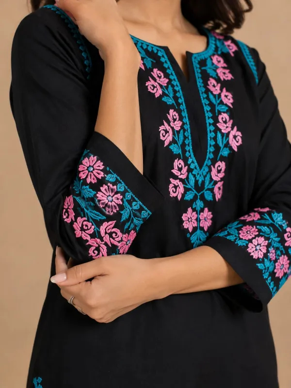 Black_And_Blue_Modal_Chikankari_Kurta_Palazzo_Set_For_Women