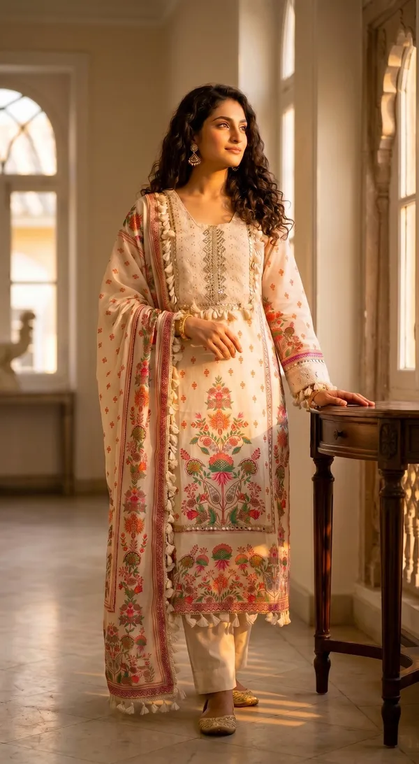White_Muslin_Printed_Embroidered_Straight_Suit_Set_For_Women
