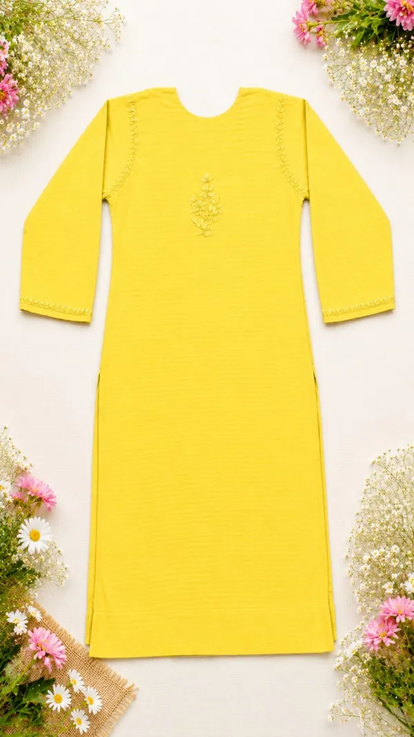 Yellow_Cotton_Chikankari_Kurti_Pant_Set_For_Women