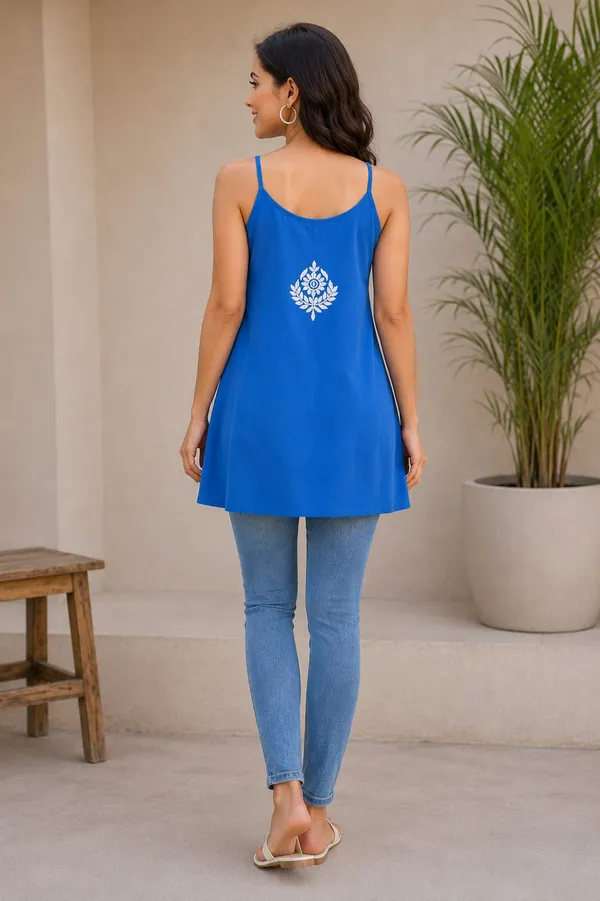 Blue_Rayon_Chikankari_Sleeveless_Top_For_Women