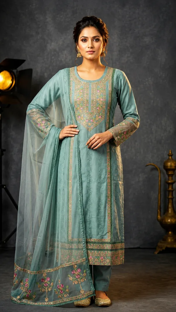 Blue_70%_Cotton,_30%_Polyester_Embroidered_Straight_Suit_Set_For_Women