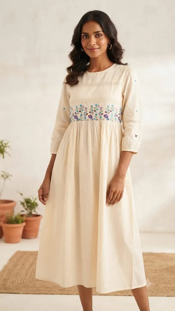 White_Cotton_Embroidered_Flared_Dress_For_Women