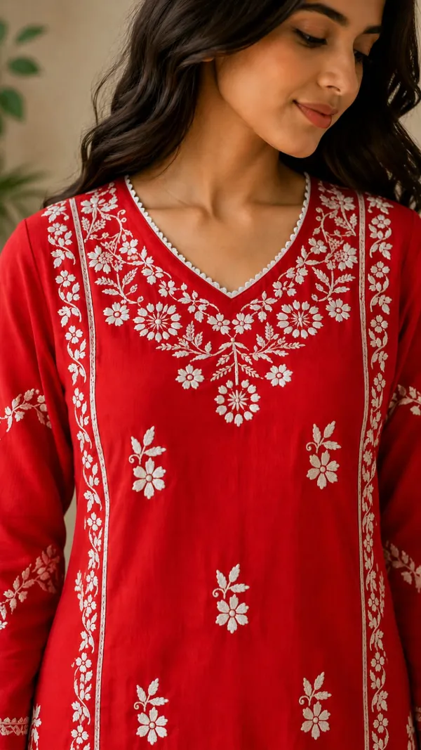Red_Rayon_Chikankari_Palazzo_Set_For_Women