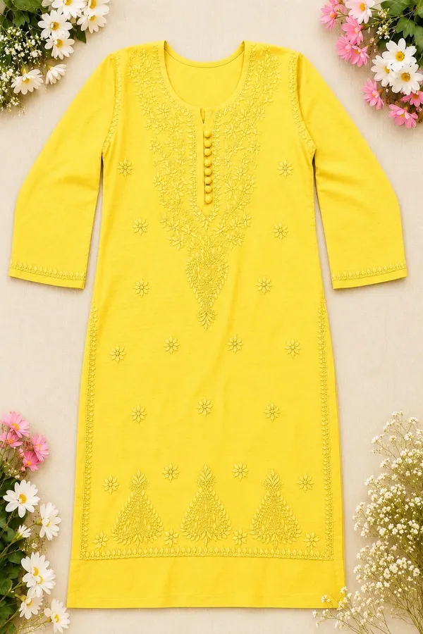 Yellow_Cotton_Chikankari_Kurti_Pant_Set_For_Women