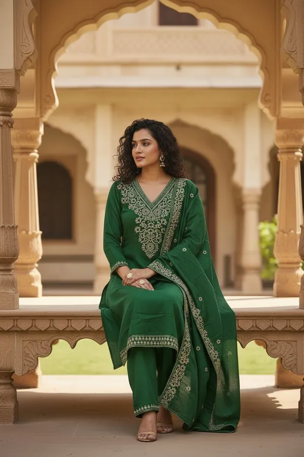 Green_Chanderi_Embroidered_Kurta_Set_with_Potli_Bag_For_Women