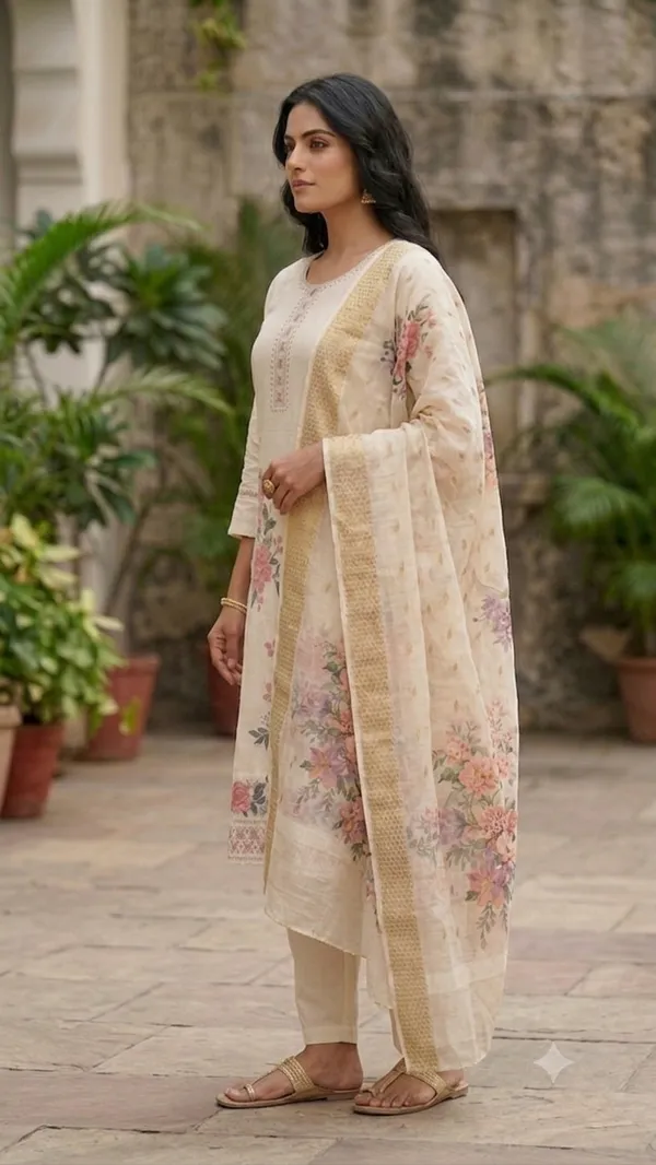 White_70%_Silk,_30%_Polyester_Straight_Kurta_Set_For_Women