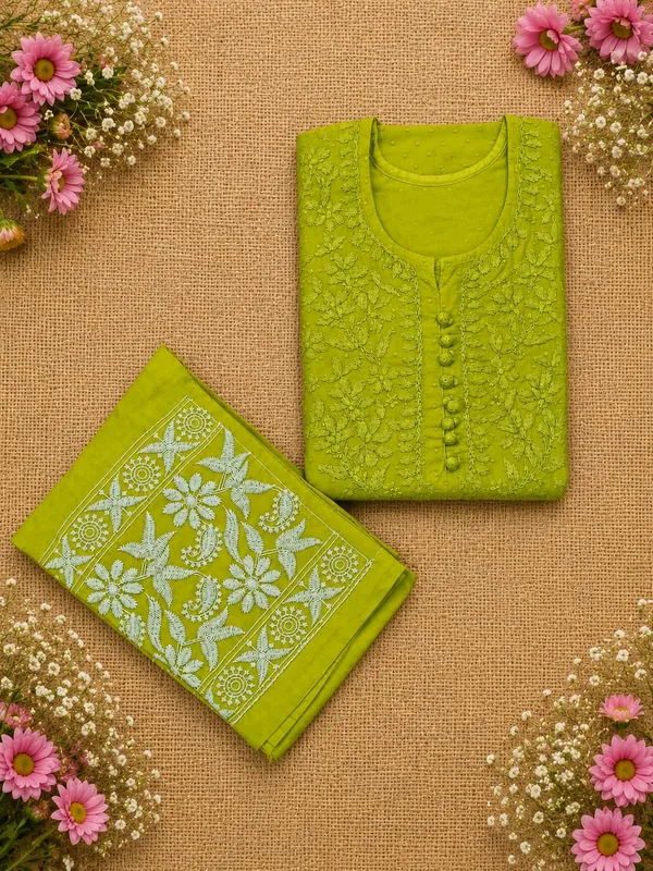 Green_Rayon_Chikankari_Kurti_Palazzo_Set_For_Women