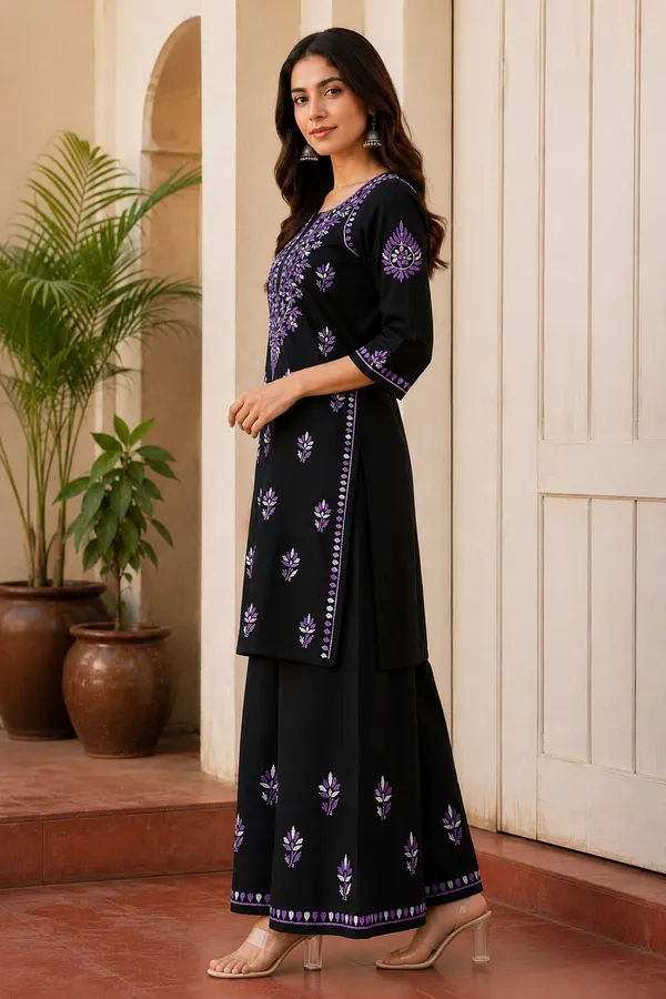 Black_And_Purple_Rayon_Chikankari_Palazzo_Set_For_Women