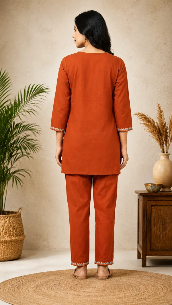 Orange_Cotton_Embroidered_Co-ord_Set_For_Women
