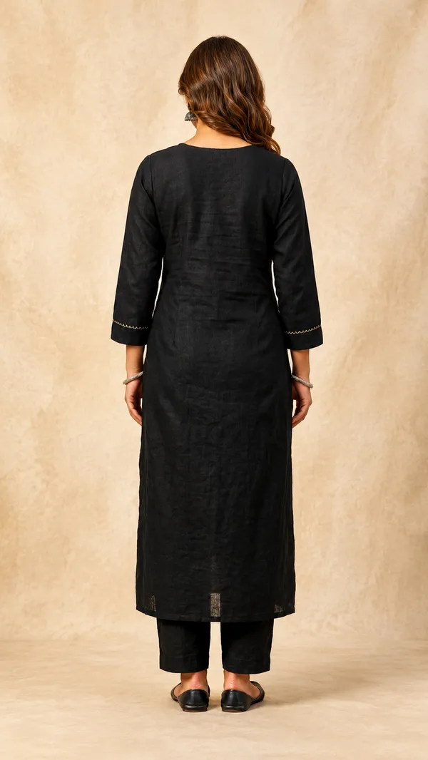 Black_70%_Silk,_30%_Polyester_Embroidered_Straight_Kurta_Set_For_Women