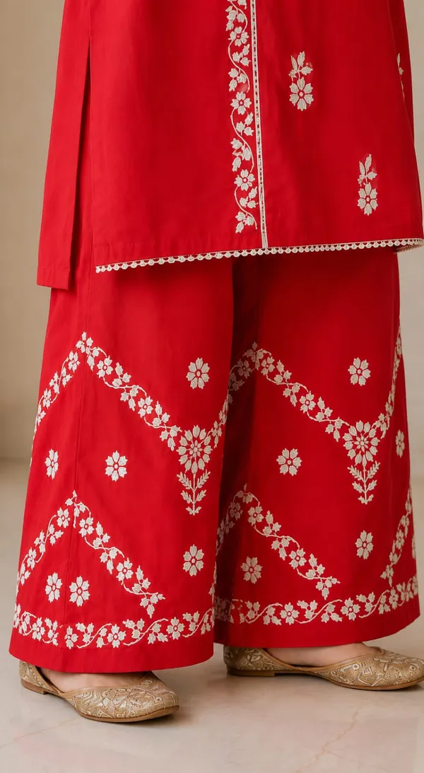 Red_Rayon_Chikankari_Palazzo_Set_For_Women