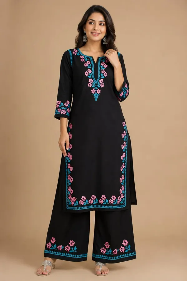Black_And_Blue_Modal_Chikankari_Kurta_Palazzo_Set_For_Women