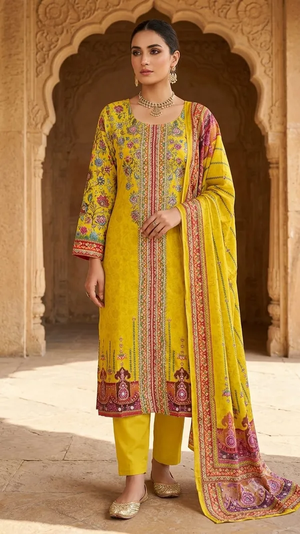 Yellow_Muslin_Silk_Printed_Embroidered_Straight_Kurta_Set_For_Women